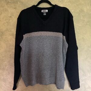 Vintage Request Jeans V-Neck Sweater Stripe Colour Block Knit Large 90s Grunge